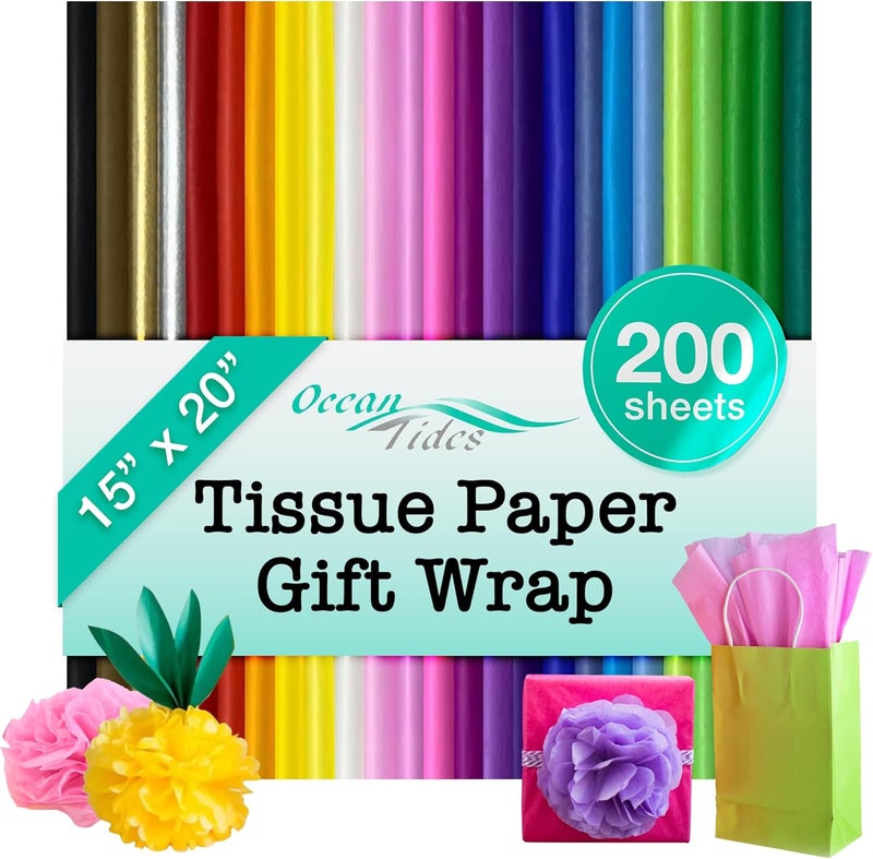 Ocean Tides Premium 200 Sheets (14 x 20 Inches) Valentine’s Wrapping Paper – 25 Colors Gift Wrapping Tissue Paper Bulk for Romantic Gifts & Birthdays – Colored Tissue Papers for Gift Bags, Assorted - Image 1